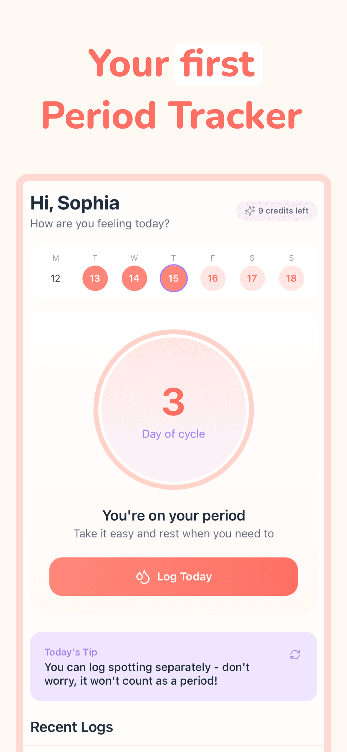 First cycle friendly period tracker