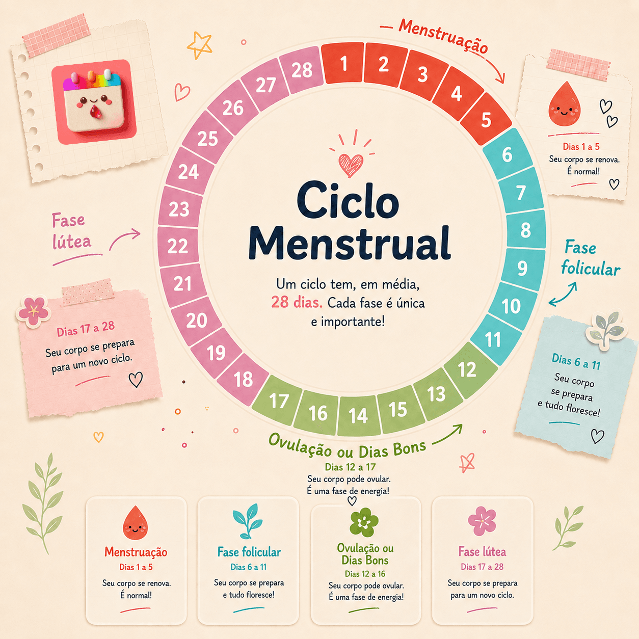 ciclo menstrual com fases