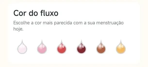 Tela do aplicativo Sosô mostrando diferentes opções para registrar a intensidade do fluxo menstrual.