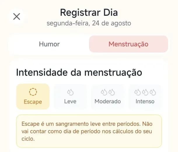 registro dias de menstruação