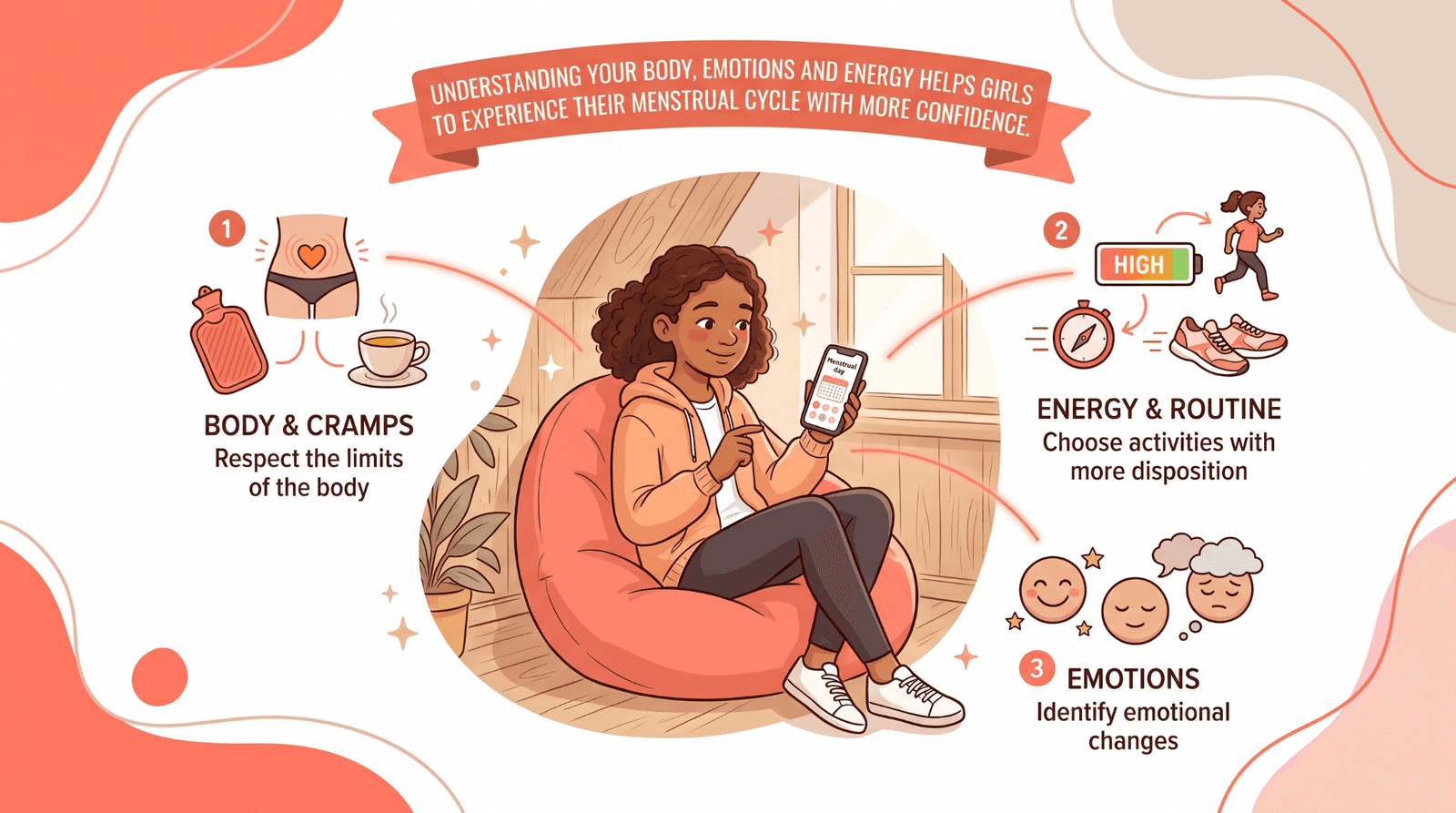Preteen girl tracking her menstrual cycle in a journal or app