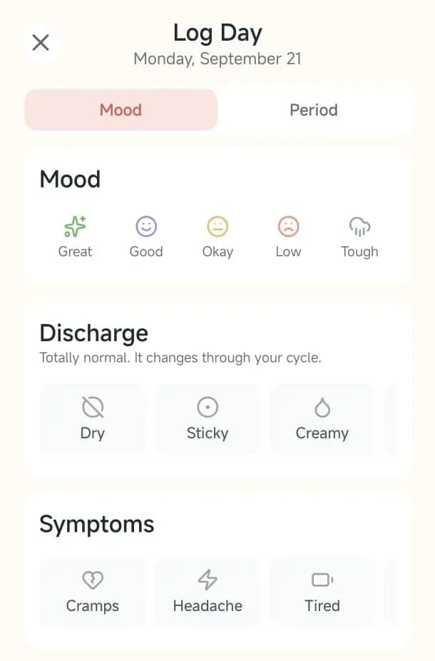 Screenshot of the Soso app "Log Day" screen. T