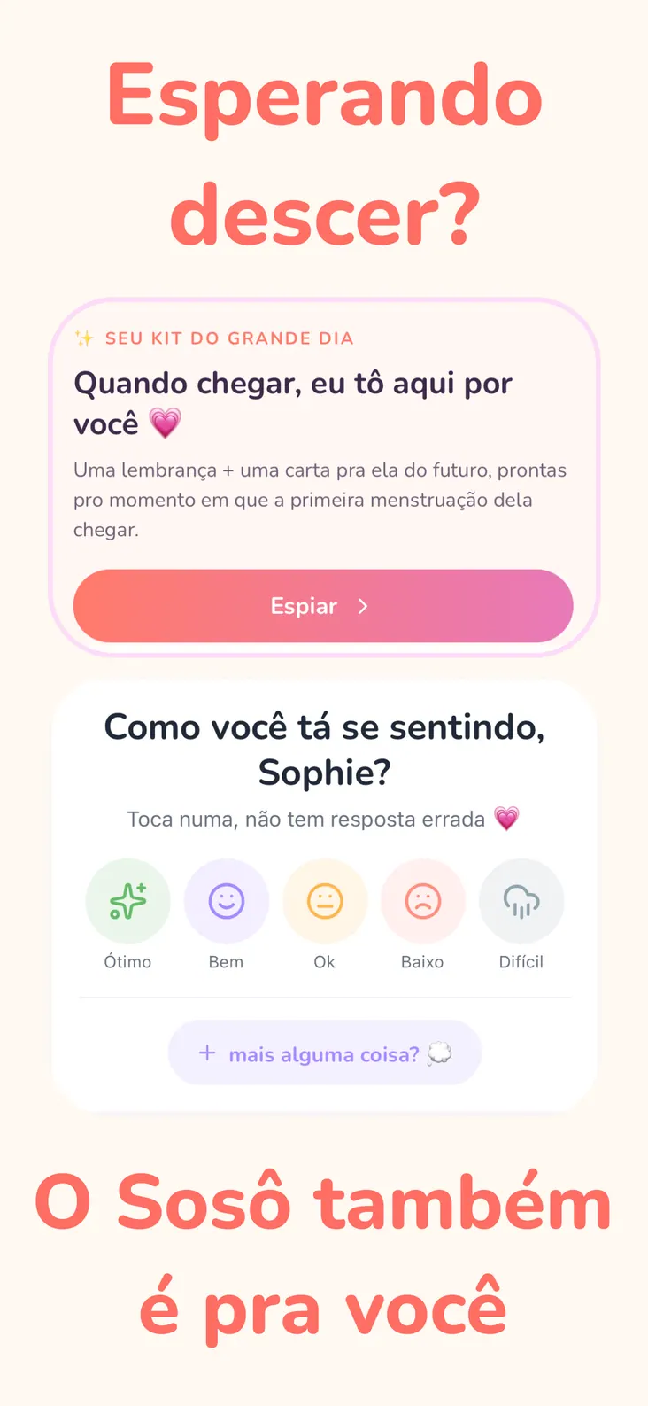 Um kit para o grande dia, com uma carta para abrir quando a primeira menstruação chegar