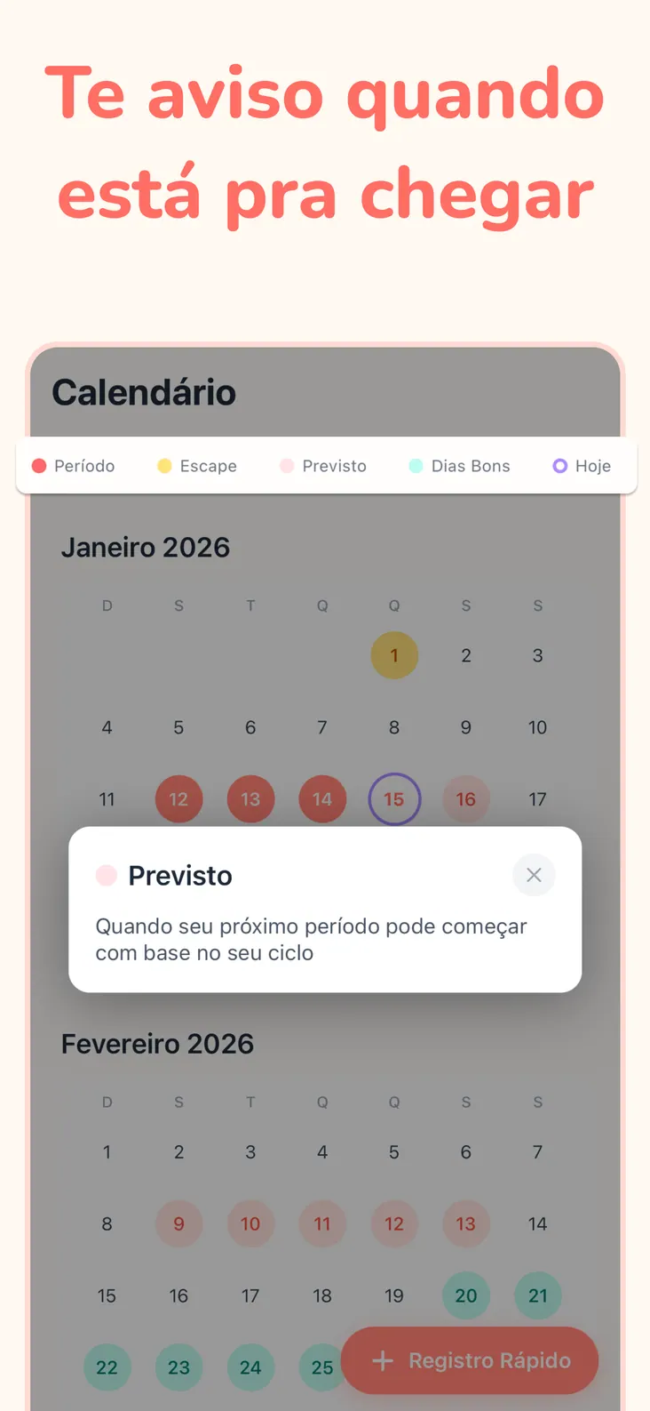 Histórico de ciclos com os sintomas registrados com mais frequência nos últimos meses